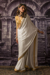 Maheen Khan - PEARL DOVE SARI - White - Blended Silk - 1 Piece